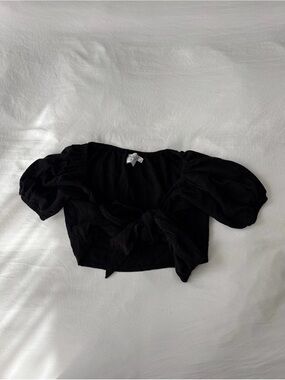 Polly Black Puff Sleeve Tie Front Crop Top Size US 10